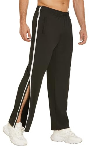 PINSPARK Jogginghose Herren Lange Atmungsaktiv Sporthose Yogahose Freizeithose Seitlicher Reißverschluss Split Hose mit Tachen Schwarz XL