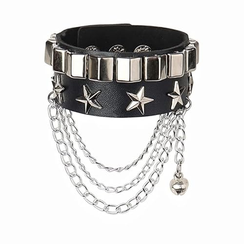 Jiqoe Armbänder für Damen, Punk-Rock-Wickelarmband, PU-Leder, Vintage-Stern-Spikes, Nieten, Gothic, breite Manschette, Armbänder für Frauen, Schmuck