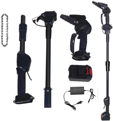 Mini motosierra, sierra de poste inalámbrica 2 en 1, funciona con batería de iones de litio de 24 V, podadora telescópica de largo alcance, batería de 2.0 AH, sierra eléctrica de ramas altas de 8 cm