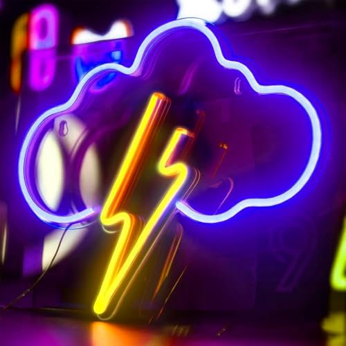 DAJASD LED Wolke Neon Schild, Blau Wolke und Rosa Blitz Neon Sign mit Batterie oder USB Powered, LED Schild, LED Gaming Zimmer Deko für Wohnzimmer Kinderzimmer Bar Spielzimmer Party - Blitz