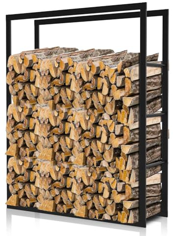 ISOISL Brennholzregal 100x80x25cm Kaminholzständer – Großes Kaminholzregal Schwarz Robustes Metall Feuerholzregal für Innen & Außen Vielseitiges Holzregal