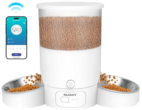 SURDY 3L Futterautomat Katze 2 Näpfe, 2.4G/5G WiFi Smart Katzenfutter Automat mit APP-Steuerung, Futterspender für Katzen/Hunde, Timed Pet Feeder programmierbar 1-10 Mahlzeiten, 10s Meal Call