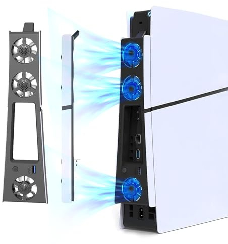 AriKroii Cooling and Fan for PS5 Slim, Quiet Cooler with LED and USB3.0 Port for PS5 Digital & Discs Edition