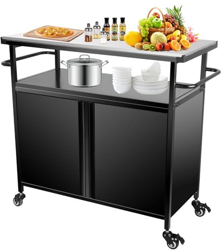 Sidasu Robuster Outdoor-Grillwagen mit Stauraum, Grillvorbereitungstisch, multifunktionaler Grilltisch mit 3 Ablagen, auf Rädern und Griff – perfekt für Terrasse, Hinterhof und Outdoor-Grillen