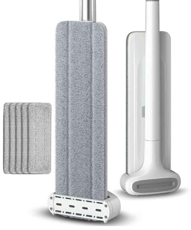 DSFGRTJ Grande Scopa Piatta Mocio Lavapavimenti Autostrizzante con Strizzatore Integrato E 5 Tamponi Riutilizzabile in Microfibra(50cm)