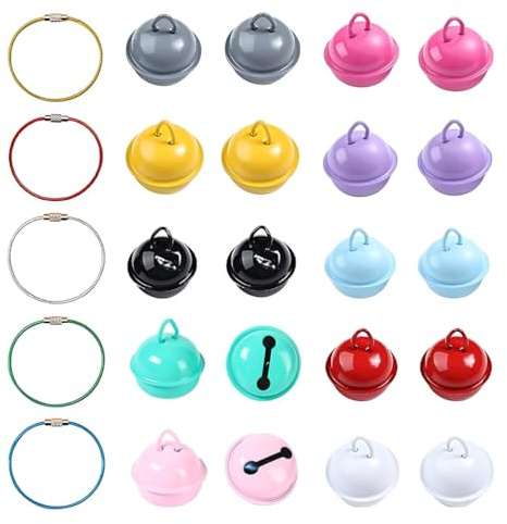 20 Pezzi Campane per Collare di Cane Gatto 22mm Campanellini Metallo Campanelle per Collare per Gatti Pet Ciondoli Campane Con 5pzs Portachiavi in Acciaio Filo Per DIY Decorazione di Natale
