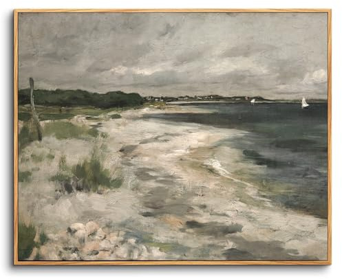hyidecorart Cadre Decoration Murale Bois, Vintage Impression sur Toile, 40x60 cm Tableau Decoration Murale Chambre Paysage de Bord Mer Classique, Décoration de Salon Salle de Bain Maison Décorations