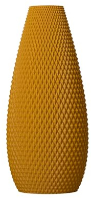 SLIMPRINT Vase Flux, Ockergelb, 18,1 x 13,7 x 40 cm, Halbrunde Tischvase mit Geometrischem Muster für Trockenblumen, Recycelter Biokunststoff