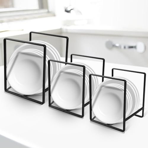 PRITOK Soporte para platos, 3 unidades, organizador de platos, escurreplatos, organizador multifunción para armario de cocina, placas de almacenamiento, encimera y armario