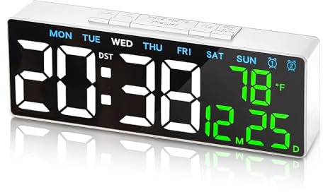 Sveglia, orologio digitale, sveglia da comodino, display LED da 7 pollici, sveglia digitale da comodino, con temperatura, sveglia, data, giorno, uscita USB, per camera da letto, soggiorno, ufficio