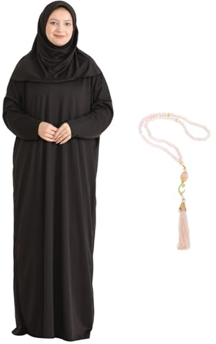 Modish Group, bönkläder med hijab, muslimska kläder, lång rock, abaya turkiska islamiska klänningar, Dubai Kaftan med radband, Brun, en storlek