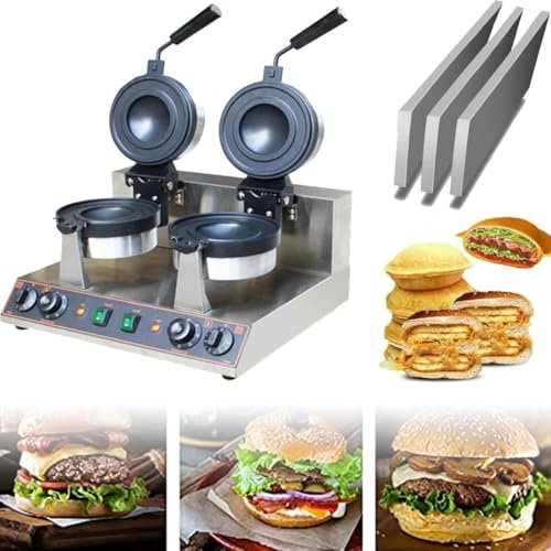 Gaufrier Commercial Pour Burger,Machine À Gaufres Électrique En Acier Inoxydable,Machine De Cuisson À Hamburger Antiadhésive Pour Boulangeries Snack-Bar,Double