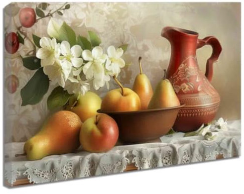 ZQQART Pear Canvas Wall Art Kitchen Fruits Picture Prints Rustic Pear Vintage Still Life Fruits Food Poster for Restaurant Decor (White,12 x 18)