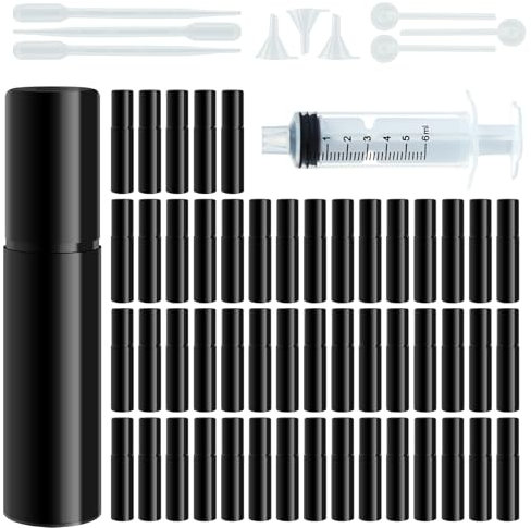 50 Stück 2ml Parfümzerstäuber Nachfüllbar, Reise Mini Sprühflasche, Kleine Parfümflasche Leer, Parfüm Abfüller mit 10 PCS Parfum Werkzeuge, Sprayflasche für Unterwegs,Reisen (50 PCS-2ml Schwarz)