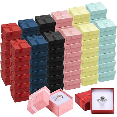 72 Pack Small Ring Packaging Box Bulk, Mini Earring Gift Boxes with Lids | 5 x 5 x 3 cm Square Cardboard Jewellery Storage Display Cases for Wedding Birthday Anniversary Engagement Present, 6 colour