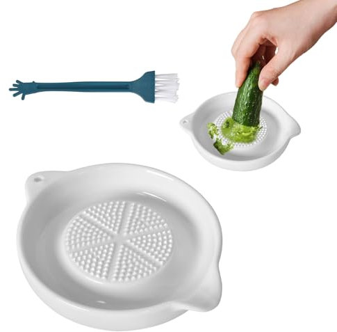 Rallador de Cerámica,Rallador de Jengibre de Cerámica, Porcelana, Diseño Elegante y Versátil con Cepillo Incluido,Ideal para Cocina Moderna,para Jengibre, Ajo, Especias y Más