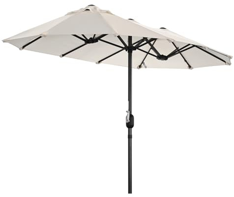 Angel Living Doble Sombrilla de Mercado 297 x 153 cm, Sombrilla de Jardín Protección contra Solar UV50+, Parasol para Jadín, Patio, Terraza (Crema)