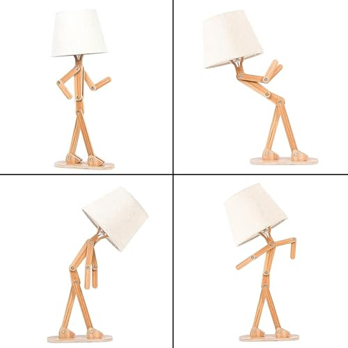 YLTLINK Stehende Holzfigur Tischlampe - Retro Nachttischlampe Holz mit E14 Fassung Table Lamp Geeignet für Wohnzimmer, Zimmer, Schlafzimmer, Kinderzimmer