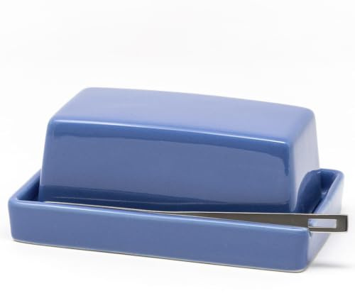 Bee House Zero Japan Ceramic Butter Dish with Lid and Knife for Countertop or Refrigerator - Butter Mold Microwave Safe, Lead-Free, Durable & Stylish Holder - Blueberry