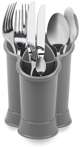 CHEFZOCO Escurridor Cubiertos de Cocina, Escurre Cubiertos, Porta Cubiertos y Cucharas, Escurrecubiertos para Fregadero de Cocina, 14.3 cm Ancho x 13.5 cm Largo x 18.7 cm Alto, Plástico, Gris