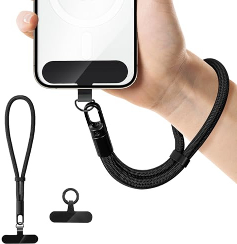 xuefenfei Dragonnes de Téléphone, Chaîne de Téléphone Portable Courte Universelle, Sangle de Téléphone Portable Universelle pour Tous Les Smartphones avec Patch (Noir)