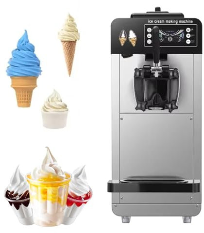 XNZJHPP Macchina per gelatiera Commerciale da 6 Litri, 70 porzioni/Ora, Potente Servizio Morbido a Testa Singola da 850 W, Uso Continuo di 5 Coni, Display a LED e Pulizia Automatica, per ristoranti