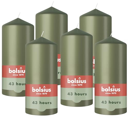 Bolsius – Essentials – Smooth Pillar Candle – Olive Green – 5.1″ – Decorative Candles – Contains Natural Plant-Based Wax – Without Palm Oil