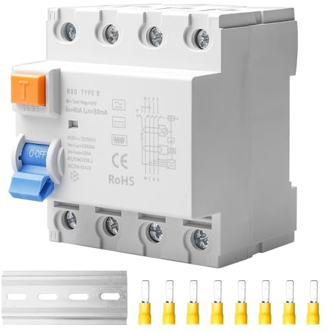 Fi Typ B, Fi Schutzschalter 4P Typ B 40A 30mA, Fi-Schalter Schutzklasse 4 Polig RCD, Fehlerstromschutzschalter DIN Hutschiene für elektrische Sicherheit und Stromwandleranwendungen