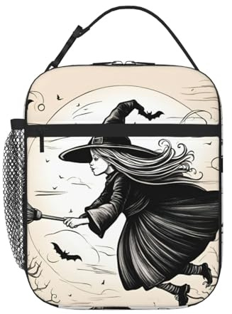 Bolsa de almuerzo con estampado de bruja voladora de Halloween para oficina, trabajo, picnic, lonchera aislada reutilizable para adultos