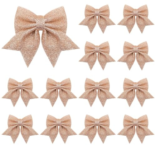 Vivantia 15 Pieces Rose Gold Glitter Tree Bows Decorations 17 x 12 cm Foam Sequin Bow Ties for Tree Wreaths Garland Holiday Party Home Decor