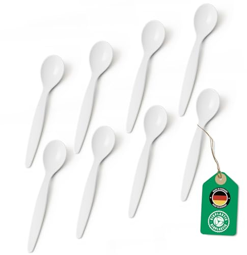 Bio Löffel 8er Set – 14 cm Mehrweglöffel BPA-frei, spülmaschinengeeignet & recycelbar – aus Zuckerrohr, leicht & schadstofffrei – ideal für Kinder, Picknick & Alltag – Made in Germany - Weiß