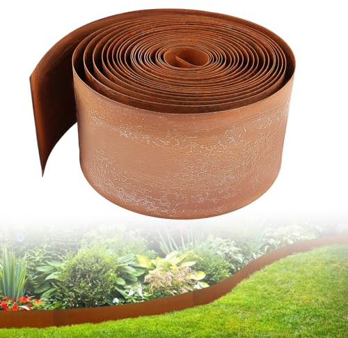 DAJAVE Borde de césped de metal 15 m x 15 cm, borde de bancal galvanizado de chapa de acero, 0,3 mm flexible, rollo de borde de césped, para jardín, incluye guantes y caja