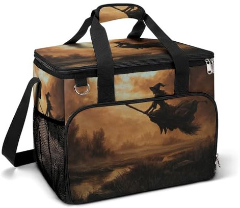 Hexe fliegt auf ihrem Besenstiel Camping-Kühltasche, isolierte Strandkühler, tragbar, auslaufsicher, Taschen mit Schultergurt
