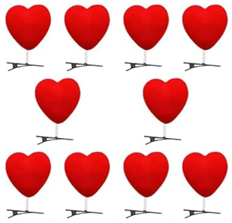 VYNZOR 10 Stück Rote Herz Haarspangen Federmechanismus, Valentine Hochzeit Party Accessoires Für Dünnes Dickes Haar, Haltbare Metallhaarklammern Mit Plüschherzen Für Mädchen Damen