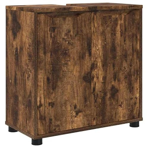 Eleganz Armario de baño de madera en roble ahumado, 60 x 30 x 60 cm, moderno armario bajo lavabo para muebles de baño, solución de almacenamiento y diseño elegante