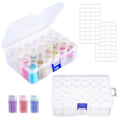 24 Slots Diamond Art Storage Box, 2 PCS Diamond Painting Accessories Kits | Includes 2 Label Stickers | Rotating Lid Clear Storage Box | for Diamonds Art Organization (48 Slots)