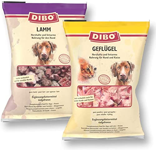 DIBO Fleisch 5 x Geflügel & 5 x Lamm 10 x 2.000g-Beutel, Tiefkühlfutter, gesunde, natürliche Ernährung für Hunde, Hundefutter, Barf, B.A.R.F.