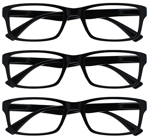 OPULIZE PEP Lesebrille für Damen und Herren - 3er Pack - Große Rechteckige Brille - Komfortable Federscharniere - Kratzfest - Schwarz - UVR +3.00