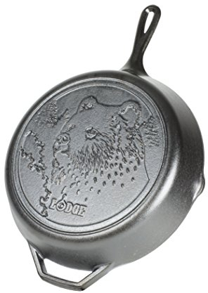 Lodge Wildlife Series – Padella in ghisa con scena di orsetti e manico ausiliario, 30,5 cm, colore: Nero