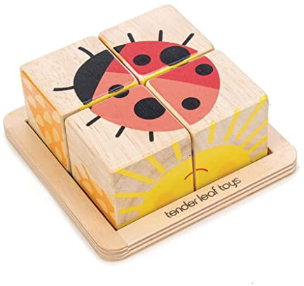 Tender Leaf Toys Würfelpuzzle 4 Teilig (Holzspielzeug, Material Holz, Kinderspielzeug, unterstützt die Feinmotorik, Bunt) 7508452