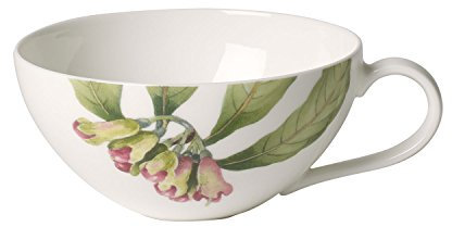 Villeroy & Boch Malindi Teetasse, Geschirr aus edlem Premium Bone Porcelain in grün und rot, 200 ml Teetasse, Porzellan, Weiß, cm, 13 x 10 x 8 cm, 1 Einheiten