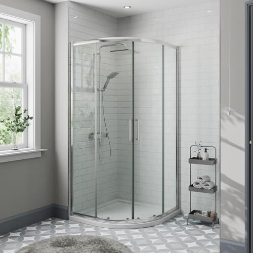 900 x 900 mm Quadrant Shower Enclosure 8mm Easy Clean Glass Sliding Shower Cubicle Door Tempered Safety Glass with Anti Slip Tray & Waste