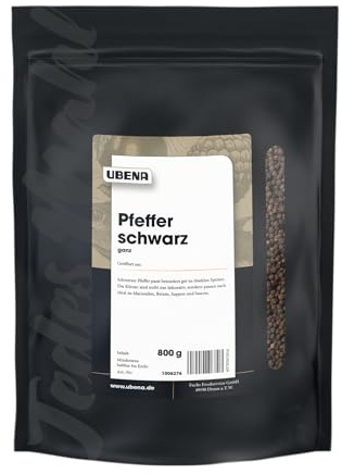 Ubena Foodservice - Pfefferkörner schwarz | 800 g im großen Beutel | Im wiederverschließbaren Vorratsbeutel | Für Großverbraucher, Restaurants und Gastronomie