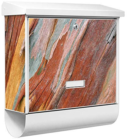 banjado® Burgwächter Briefkasten Weiß 38x39x12cm mit Motiv Coloured Wood/Briefkasten mit Zeitungsfach/Briefkasten mit Zeitungsrolle/Postkasten inkl. Montagematerial & 2 Schlüsseln