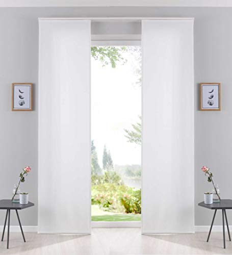 Gardinenbox 2er Pack Flächenvorhänge Schiebegardinen komplett Set Cationic Blickdicht Leinen Optik Natura seidenmatt HxB 245x60 cm Natur Landhaus Stil, 204411-2