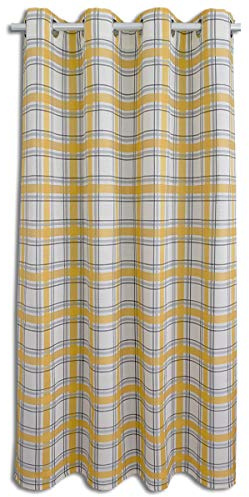 Landhaus-Vorhang Ösenschal Hetty gelb-weiß kariert | Dekoschal aus hochwertigem Webstoff 8 Ösen | Übergardine für Küche, Esszimmer, Gästewohnung, Kaminzimmer Höhe x Breite 175 x 130 cm