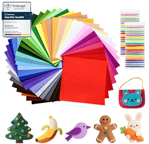 moinkerin 40 Farben Bastelfilz 30x30cm Filzstoff zum Basteln mit Nähgarn-Set 1mm Filzplatten für DIY Patchwork, Handarbeiten,Dekoration,Nähen Projekte (40 Stück)