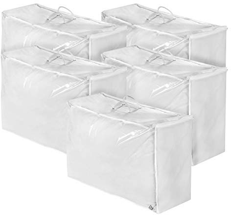 sleepling 5er Set Aufbewahrungstasche für Bettdecken, Aufbewahrung Taschen für Bettwäsche, Bettdecken und Kissen, Reißverschluss, Tragegriffe, staubfrei