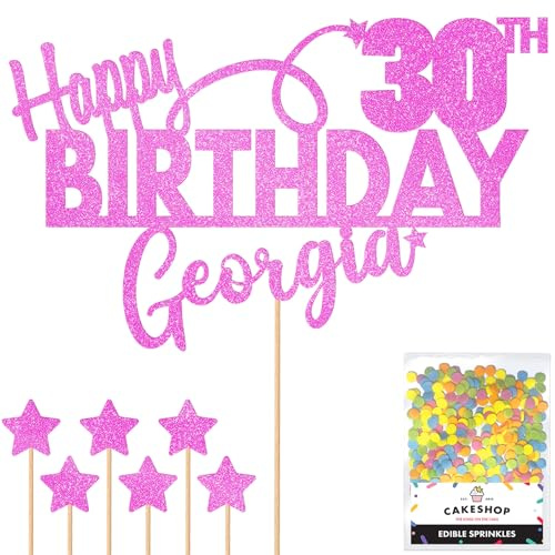Personalised Happy Birthday Glitter Cake Topper - Light Pink Any Name & Any Age Glitter Cake Decoration and Sprinkles - Happy Birthday Decorations - Personalised Toppers for Cakes by Cakeshop