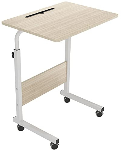 SogesPower Höhenverstellbarer Laptop-Tisch mit Rollen, Beistelltisch für Sofa oder Bett, Mobiler Rolltisch mit integriertem Tablet-/Handyhalter, Vielseitiger Betttisch für Zuhause 60 x 40 cm